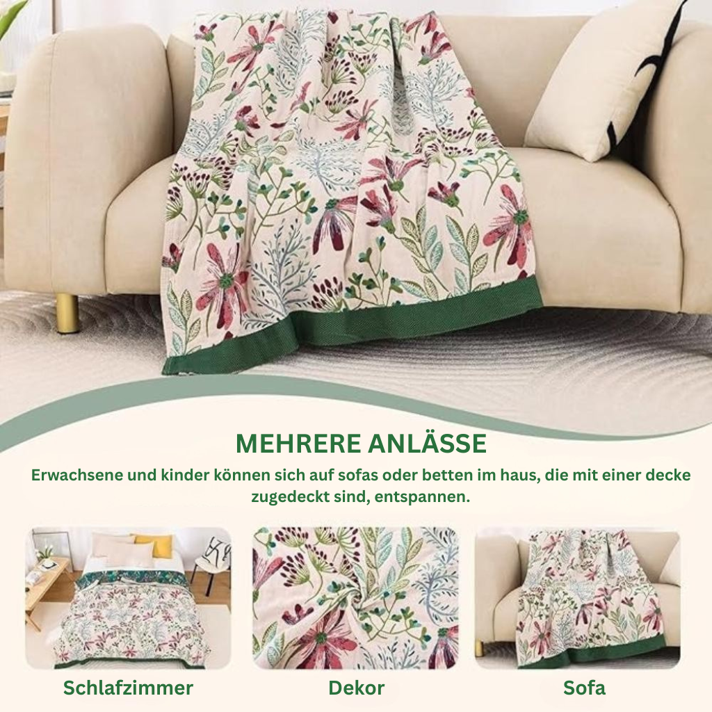 Wildflower Magic: Cotton Blankets Made from Organic Cotton with Fluffy Texture & Stylish Look – for Sofa & Lounge