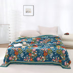 Wildflower Splendor: Stylish Cotton Blanket with Floral Pattern & Soft Quality – for Living & Sleeping Areas