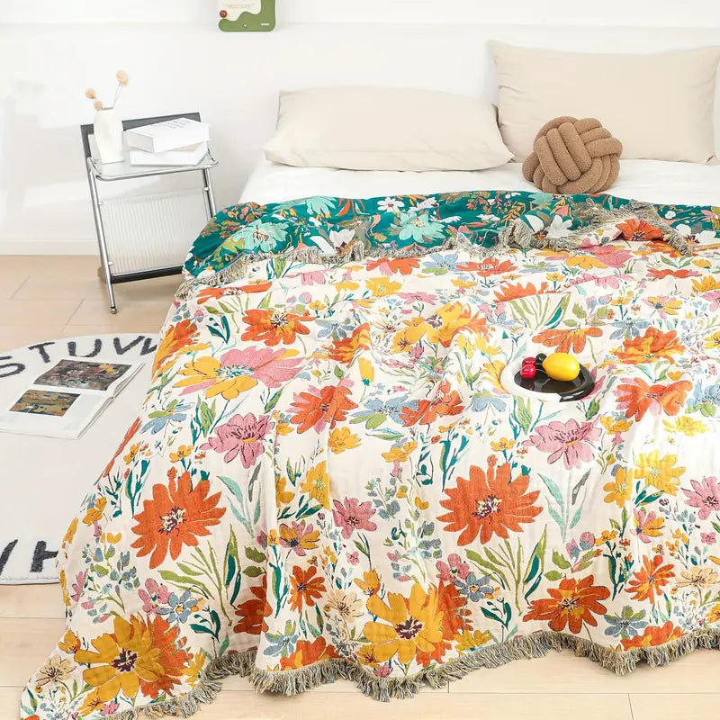 Wildflower: Cotton Blanket with Jacquard Floral Pattern & Breathable Quality – for Bed & Living Room
