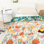 WildBloom: Lightweight Summer Cotton Blanket with Floral Garden Pattern & Breathable Structure – for Bed & Sofa