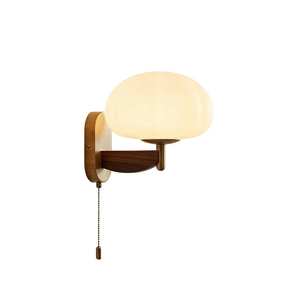 Ash Wood Wall Sconce with Ribbed Frosted Glass Shade