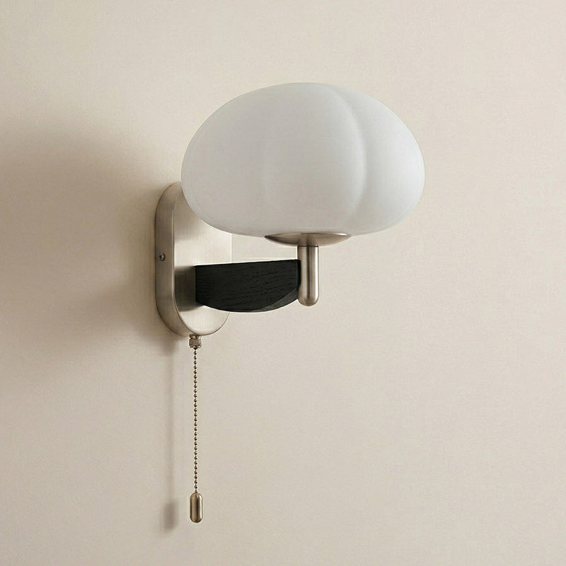 Ash Wood Wall Sconce with Ribbed Frosted Glass Shade