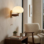 Ash Wood Wall Sconce with Ribbed Frosted Glass Shade