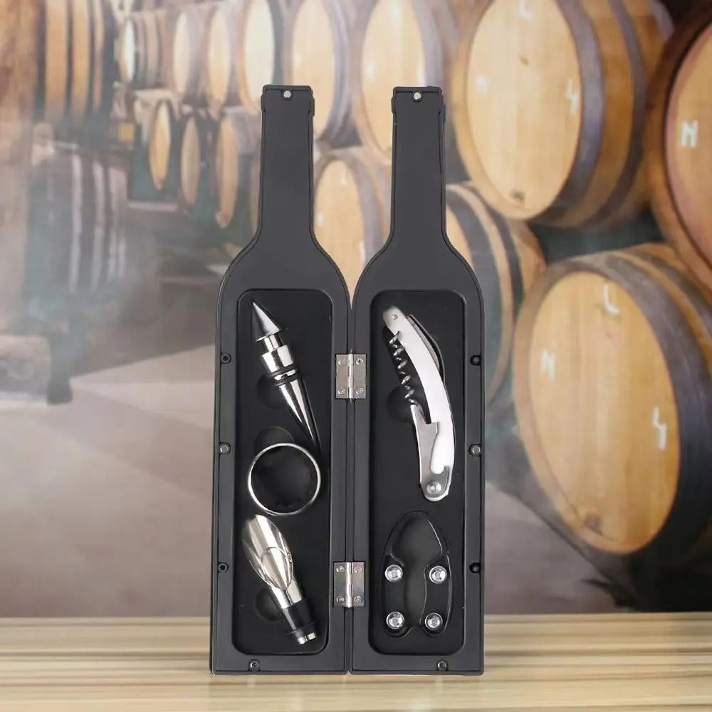 Wine Opener Set, Bottle Shaped Case, 5 Piece Set, Manual Operation
