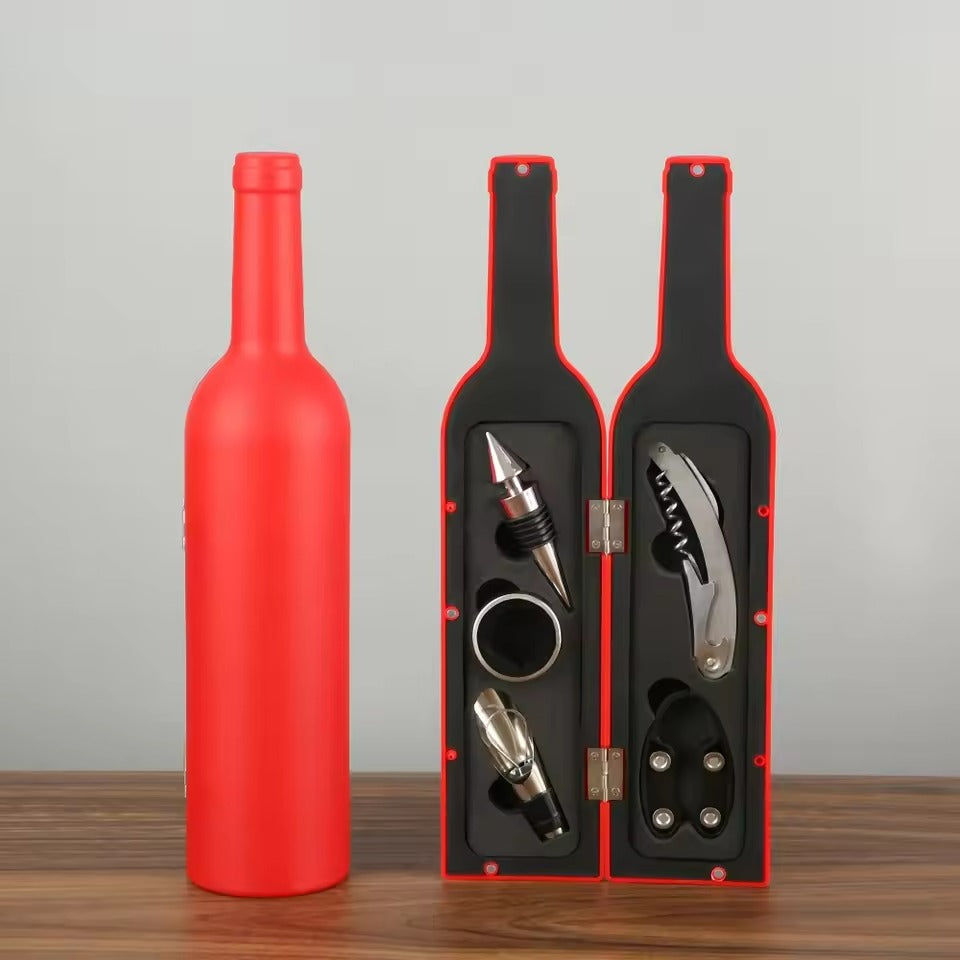 Wine Opener Set, Bottle Shaped Case, 5 Piece Set, Manual Operation