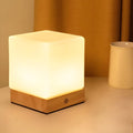 Cordless LED Cube Lamp Rechargeable Battery PE Solid Wood Brown