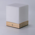 Cordless LED Cube Lamp Rechargeable Battery PE Solid Wood Brown