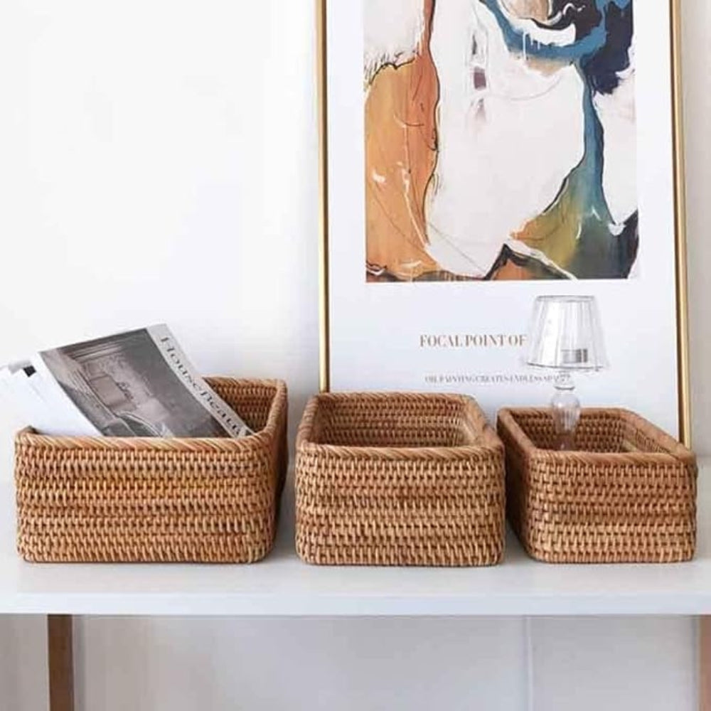 WohnAkzent: Rectangular Storage Basket in Boho Style – Durable, Lightweight & Versatile for Home & Decoration