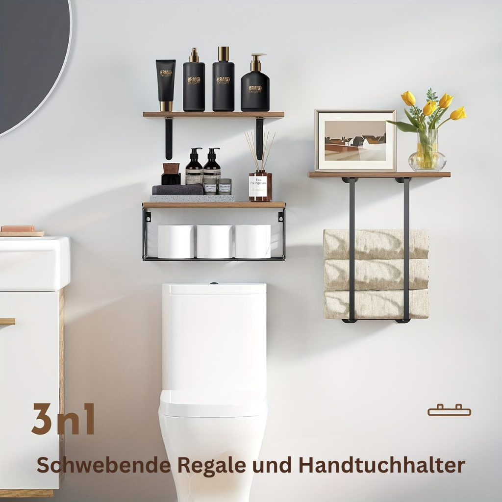 HomeAmbience: Towel Rack Bathroom – Modern Wooden Shelf Set, Decorative & Functional for Bathroom, Kitchen & Living Room