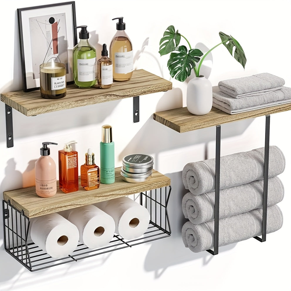 HomeAmbience: Towel Rack Bathroom – Modern Wooden Shelf Set, Decorative & Functional for Bathroom, Kitchen & Living Room