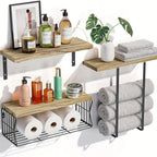 HomeAmbience: Towel Rack Bathroom – Modern Wooden Shelf Set, Decorative & Functional for Bathroom, Kitchen & Living Room