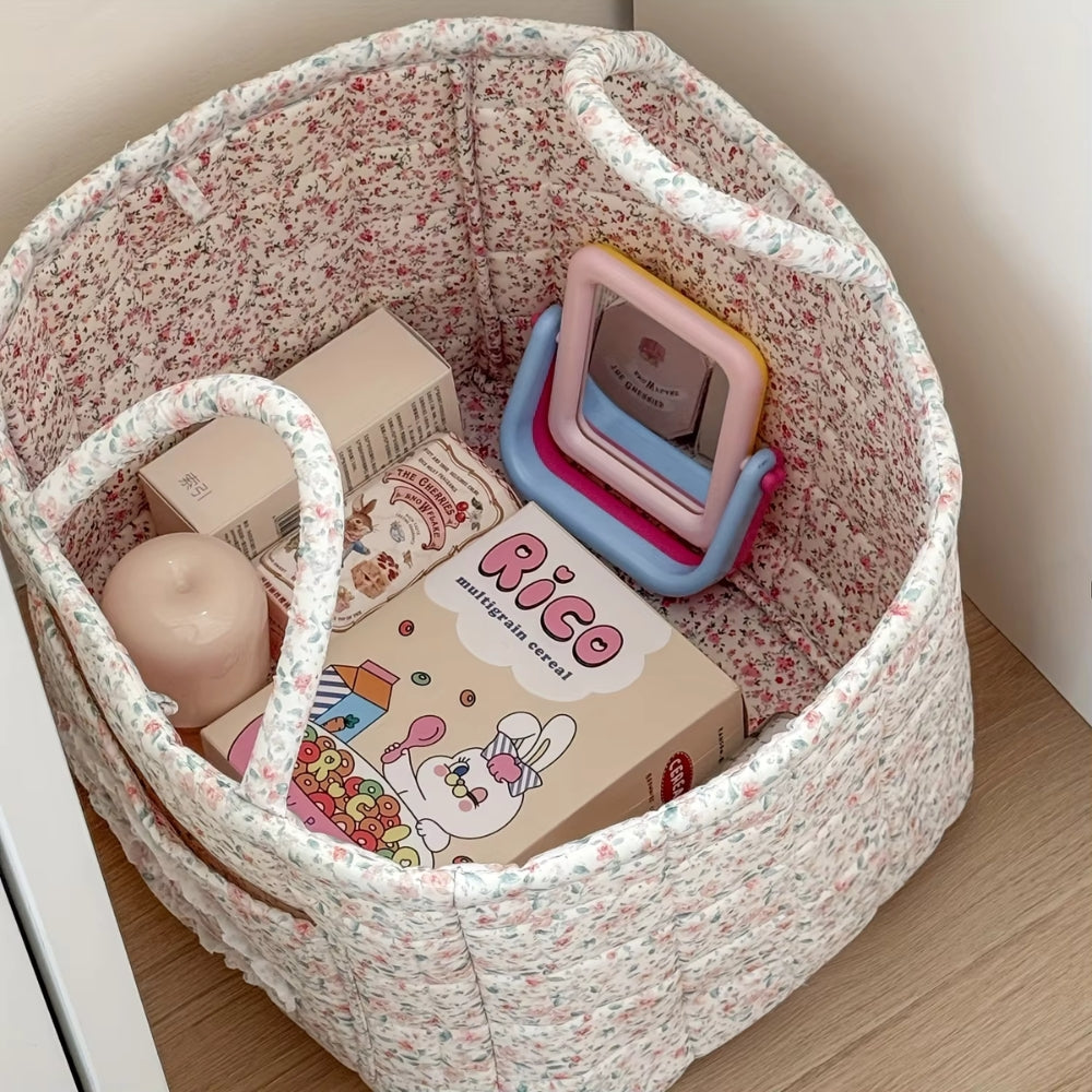 WohnBlüte: Storage Basket in Floral Quilted Design – Decorative, Foldable & Practical for Laundry & Toys