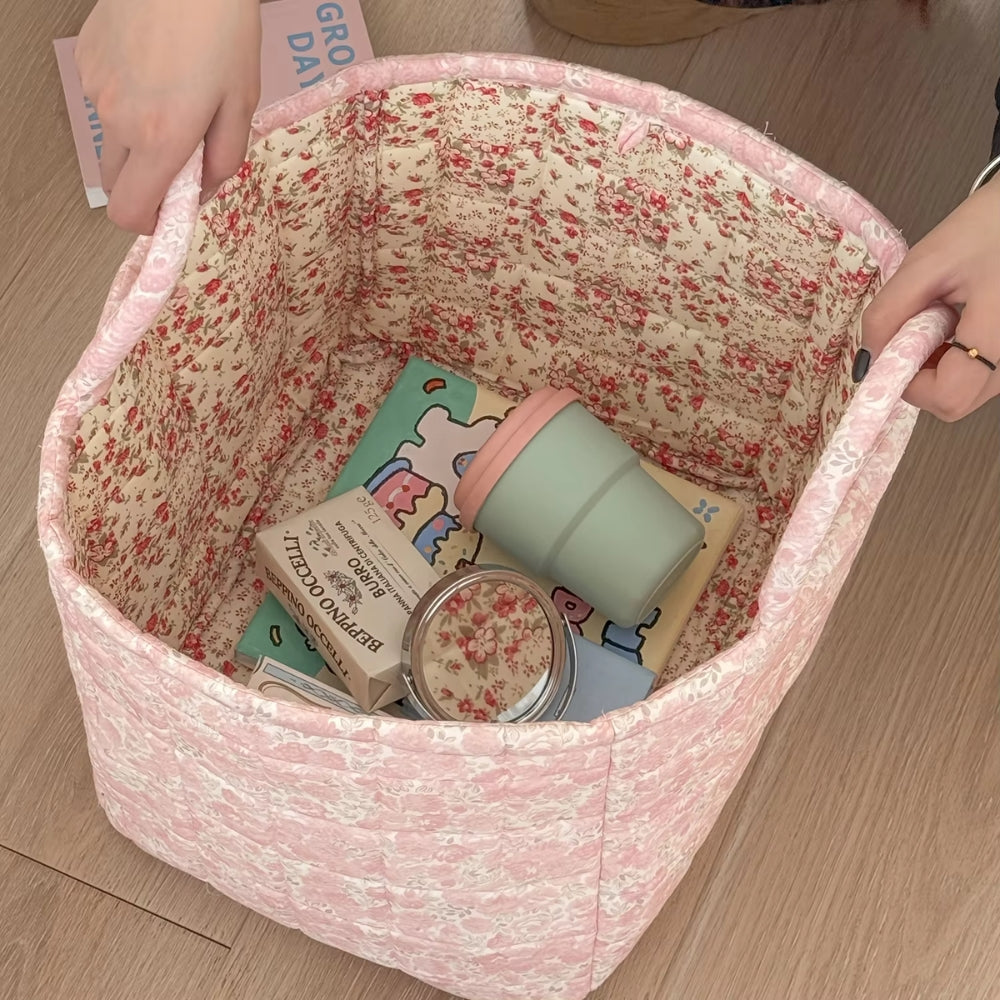 WohnBlüte: Storage Basket in Floral Quilted Design – Decorative, Foldable & Practical for Laundry & Toys