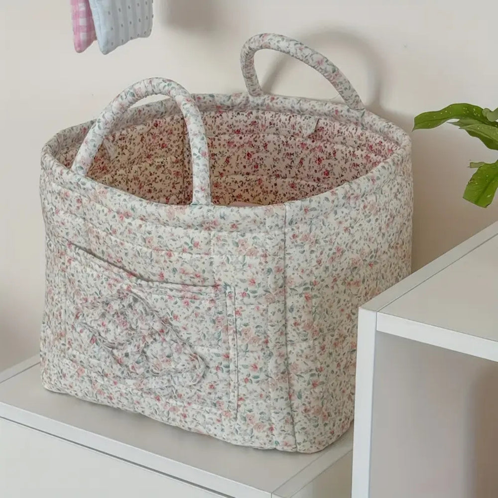 WohnBlüte: Storage Basket in Floral Quilted Design – Decorative, Foldable & Practical for Laundry & Toys