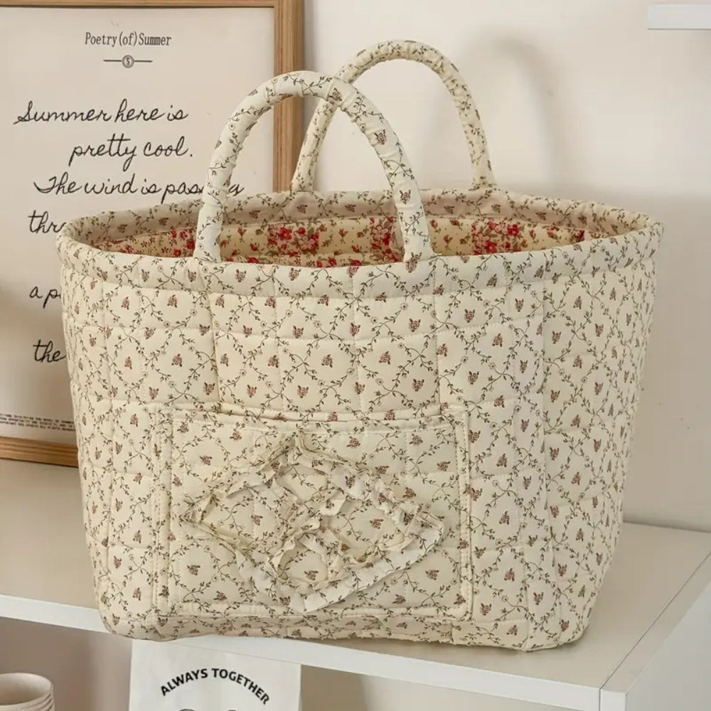WohnBlüte: Storage Basket in Floral Quilted Design – Decorative, Foldable & Practical for Laundry & Toys