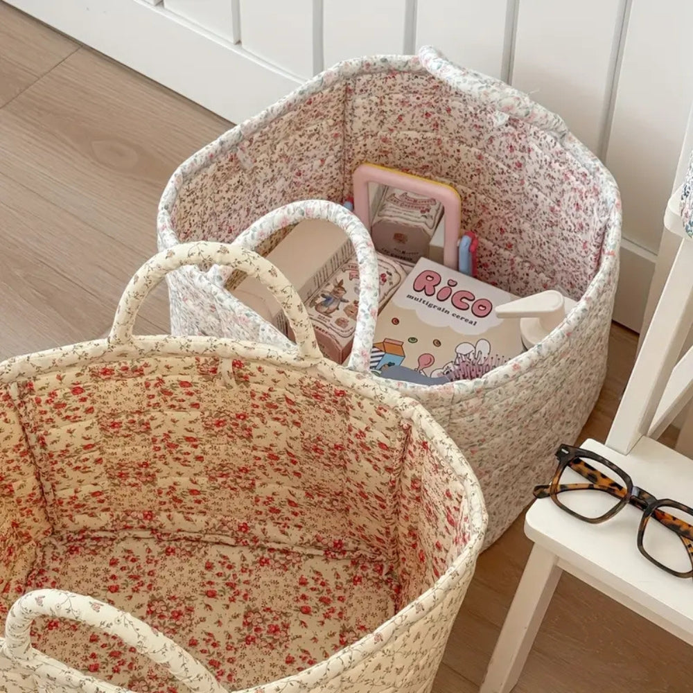 WohnBlüte: Storage Basket in Floral Quilted Design – Decorative, Foldable & Practical for Laundry & Toys