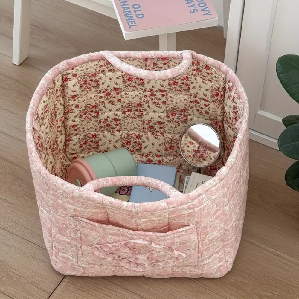 WohnBlüte: Storage Basket in Floral Quilted Design – Decorative, Foldable & Practical for Laundry & Toys
