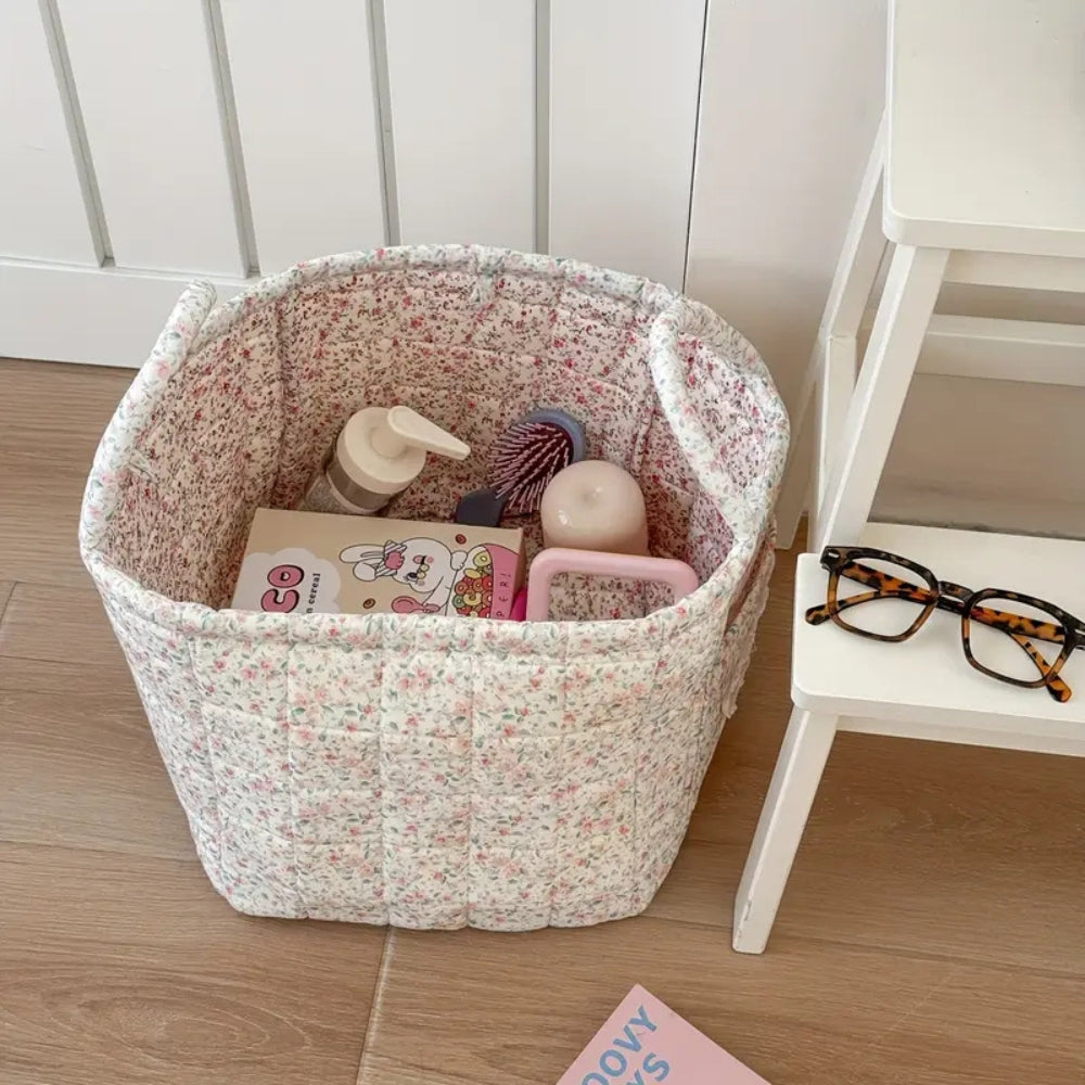 WohnBlüte: Storage Basket in Floral Quilted Design – Decorative, Foldable & Practical for Laundry & Toys