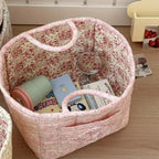 WohnBlüte: Storage Basket in Floral Quilted Design – Decorative, Foldable & Practical for Laundry & Toys