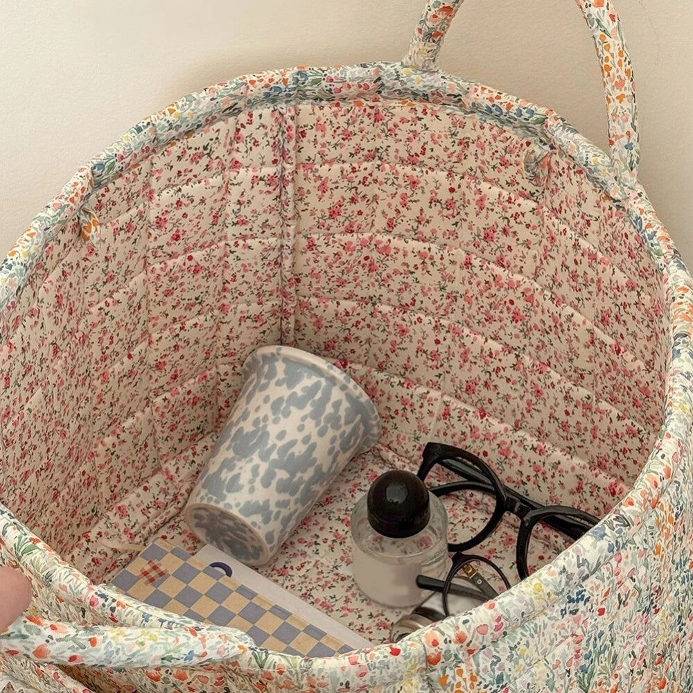 WohnBlüte: Storage Basket in Floral Quilted Design – Decorative, Foldable & Practical for Laundry & Toys