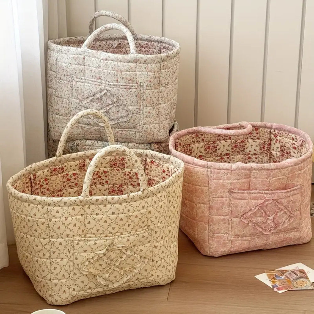 WohnBlüte: Storage Basket in Floral Quilted Design – Decorative, Foldable & Practical for Laundry & Toys