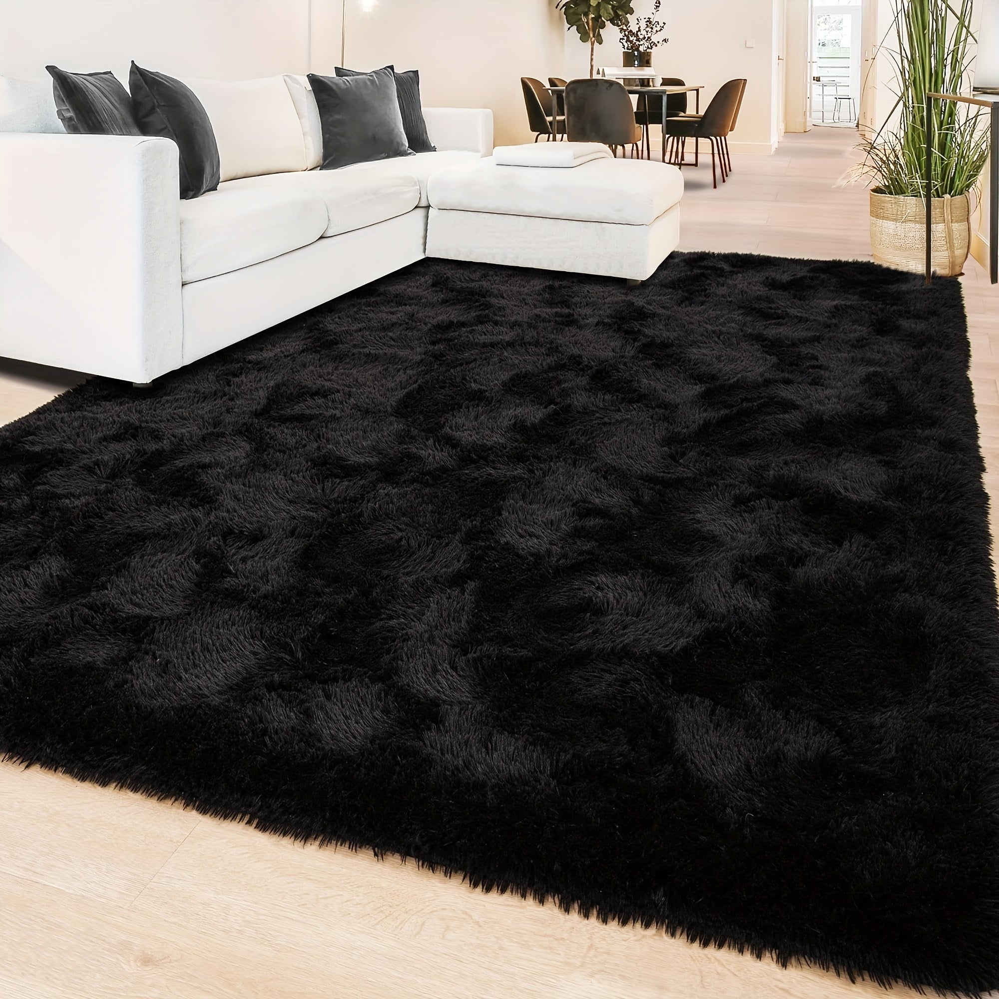 WohnGlanz: Modern Large Rectangular Black Carpet – Durable for Heavily Used Living Areas