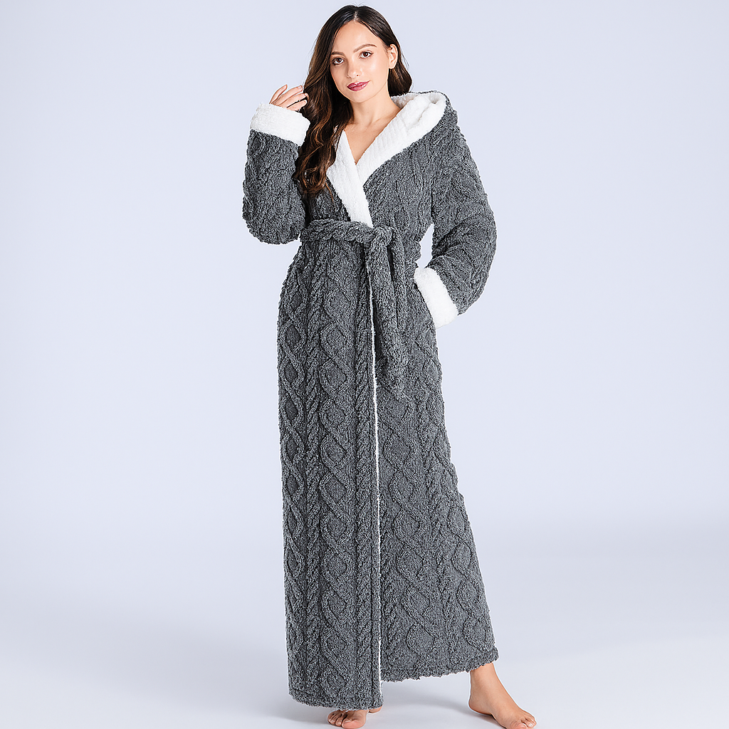 Women’s Robe Hooded Ankle Length Flannel Coral Fleece