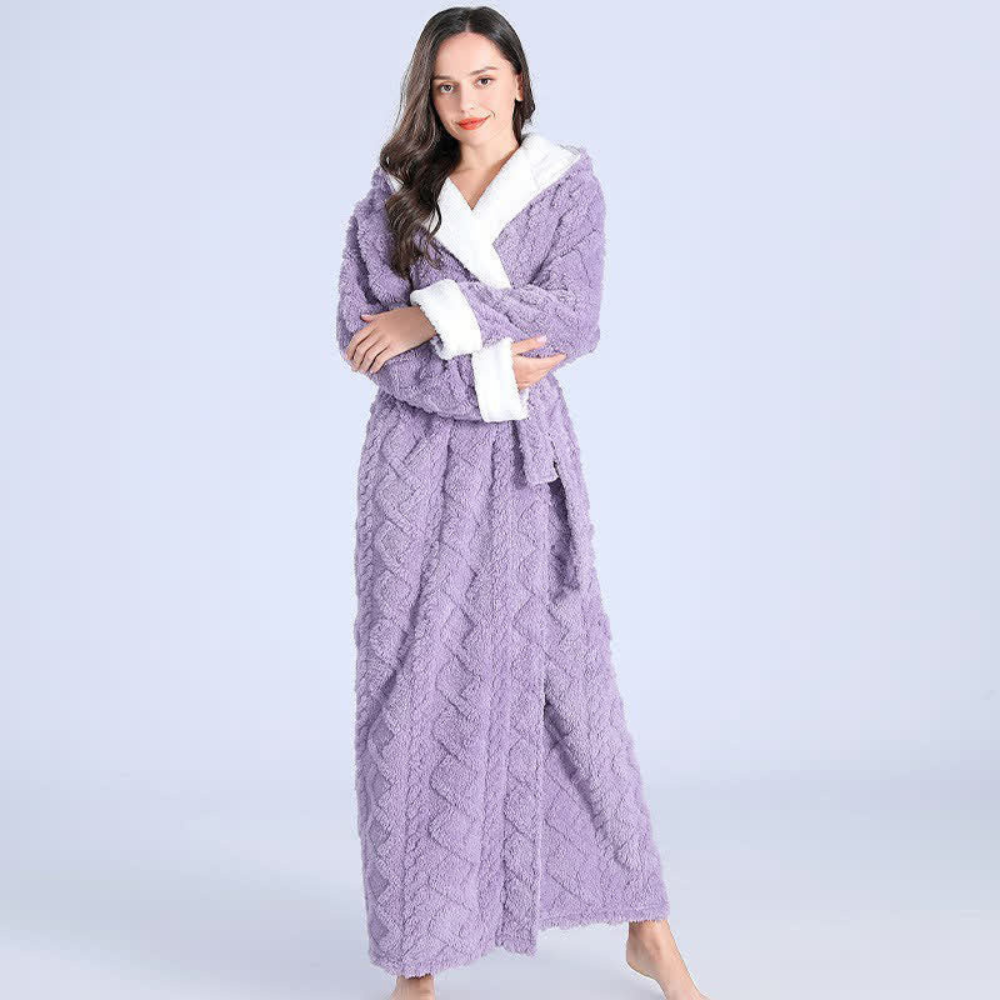 Women’s Robe Hooded Ankle Length Flannel Coral Fleece