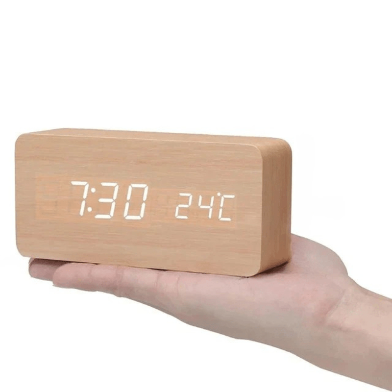 WoodSense: Designer Desk Clock with LED Display and Clap Function – for Modern Living Spaces