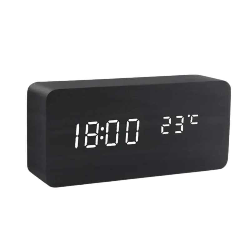 WoodSense: Designer Desk Clock with LED Display and Clap Function – for Modern Living Spaces