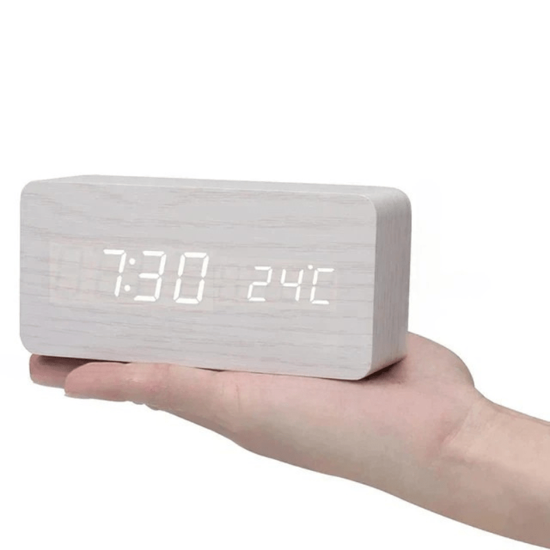 WoodSense: Designer Desk Clock with LED Display and Clap Function – for Modern Living Spaces