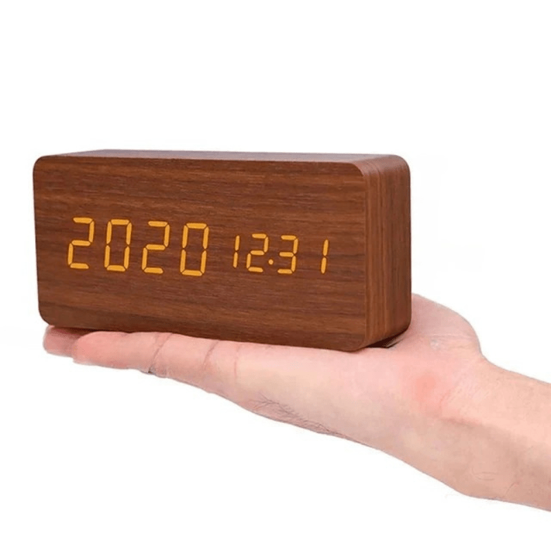 WoodSense: Designer Desk Clock with LED Display and Clap Function – for Modern Living Spaces