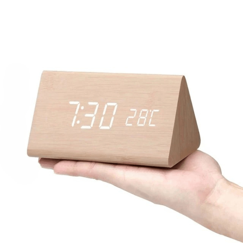 WoodSense: Designer Desk Clock with LED Display and Clap Function – for Modern Living Spaces