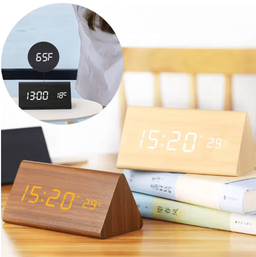 WoodSense: Designer Desk Clock with LED Display and Clap Function – for Modern Living Spaces