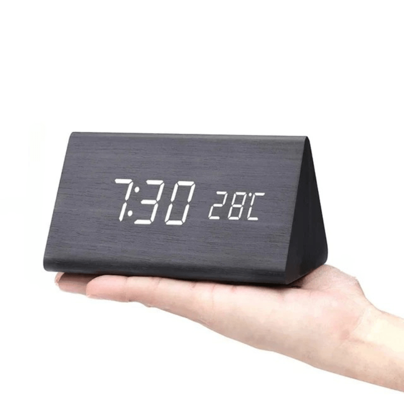 WoodSense: Designer Desk Clock with LED Display and Clap Function – for Modern Living Spaces
