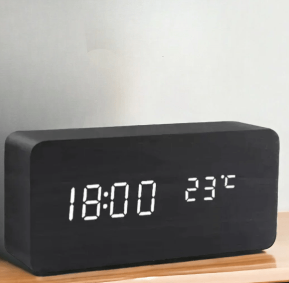 WoodSense: Designer Desk Clock with LED Display and Clap Function – for Modern Living Spaces