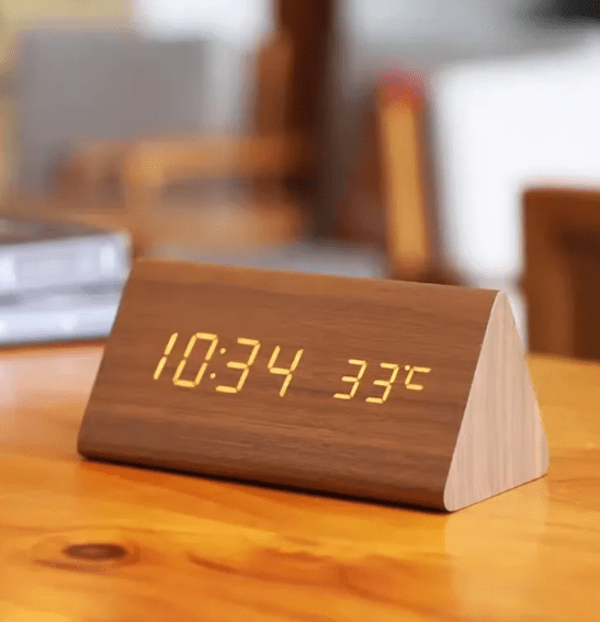 WoodSense: Designer Desk Clock with LED Display and Clap Function – for Modern Living Spaces