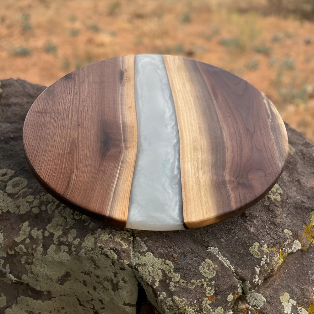 Cutting Board Acacia Wood Round Epoxy Resin Design