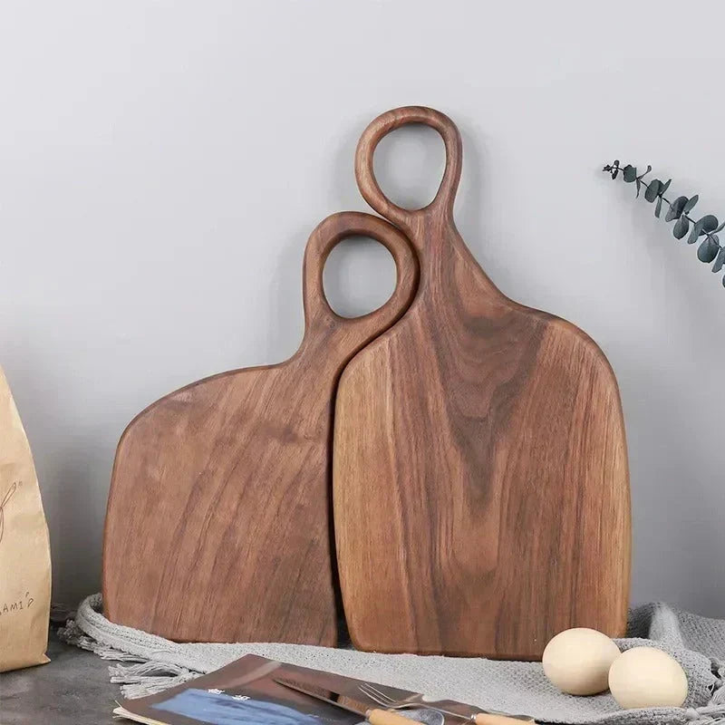 Wood Cutting Board Set, Solid Wood, Integrated Handle, 2 Pieces