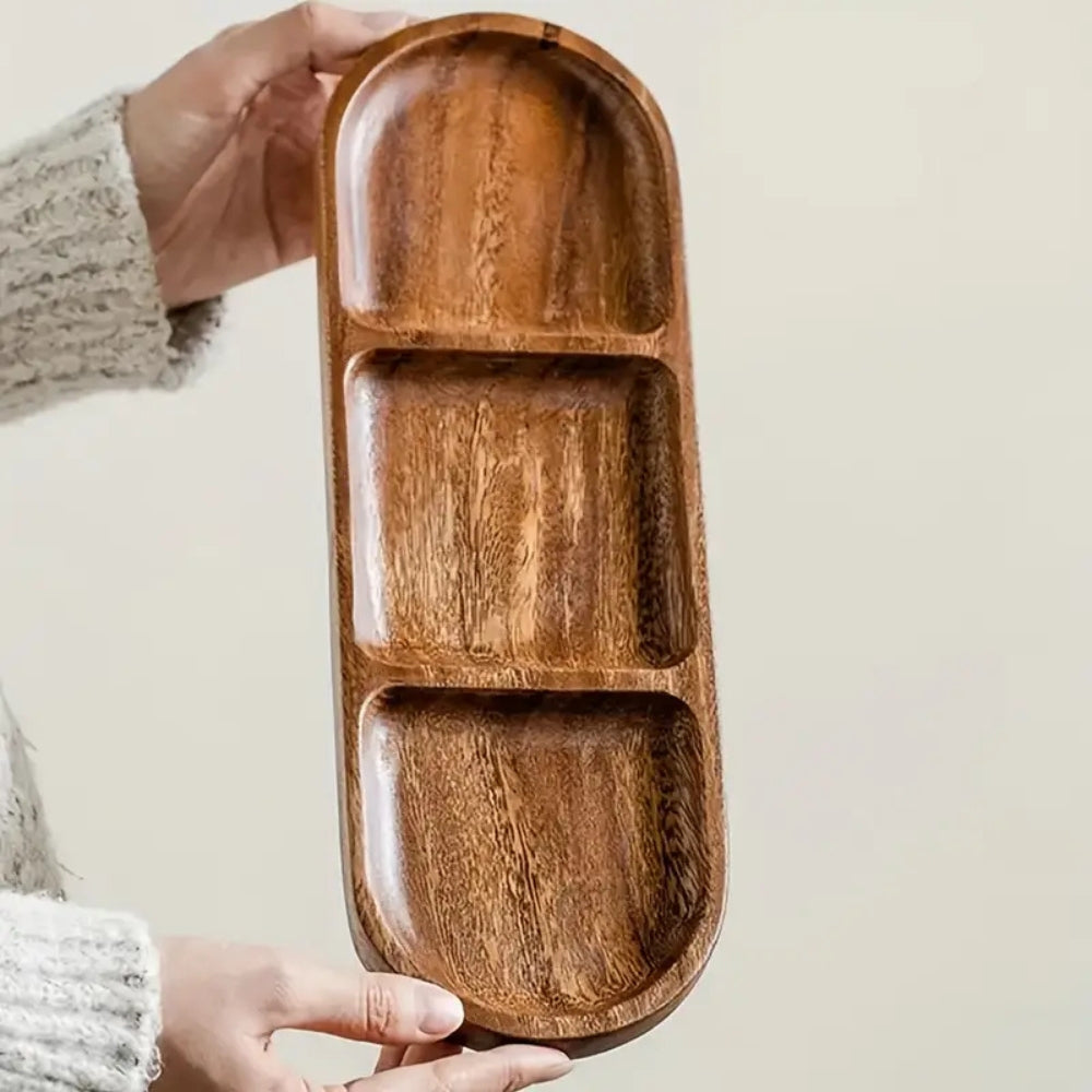 Serving Tray with Three Compartments and Integrated Handles