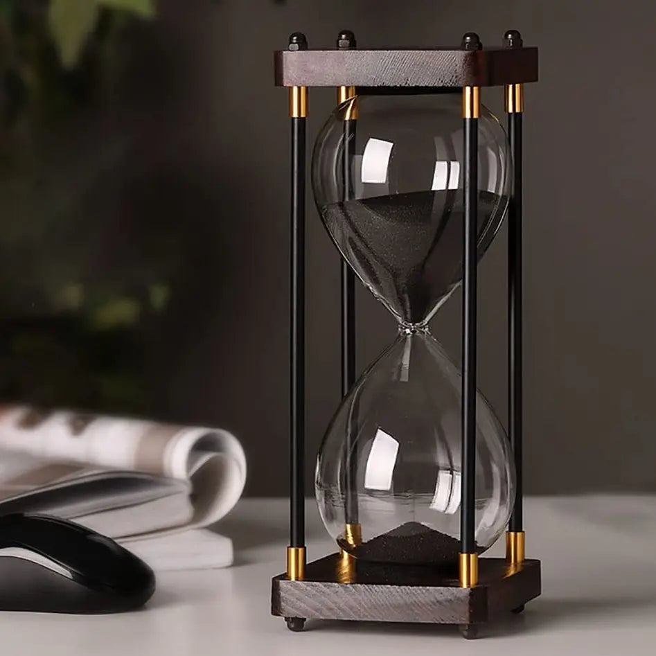 Hourglass Sand Timer, Wood and Glass, 60-Minute Cycle
