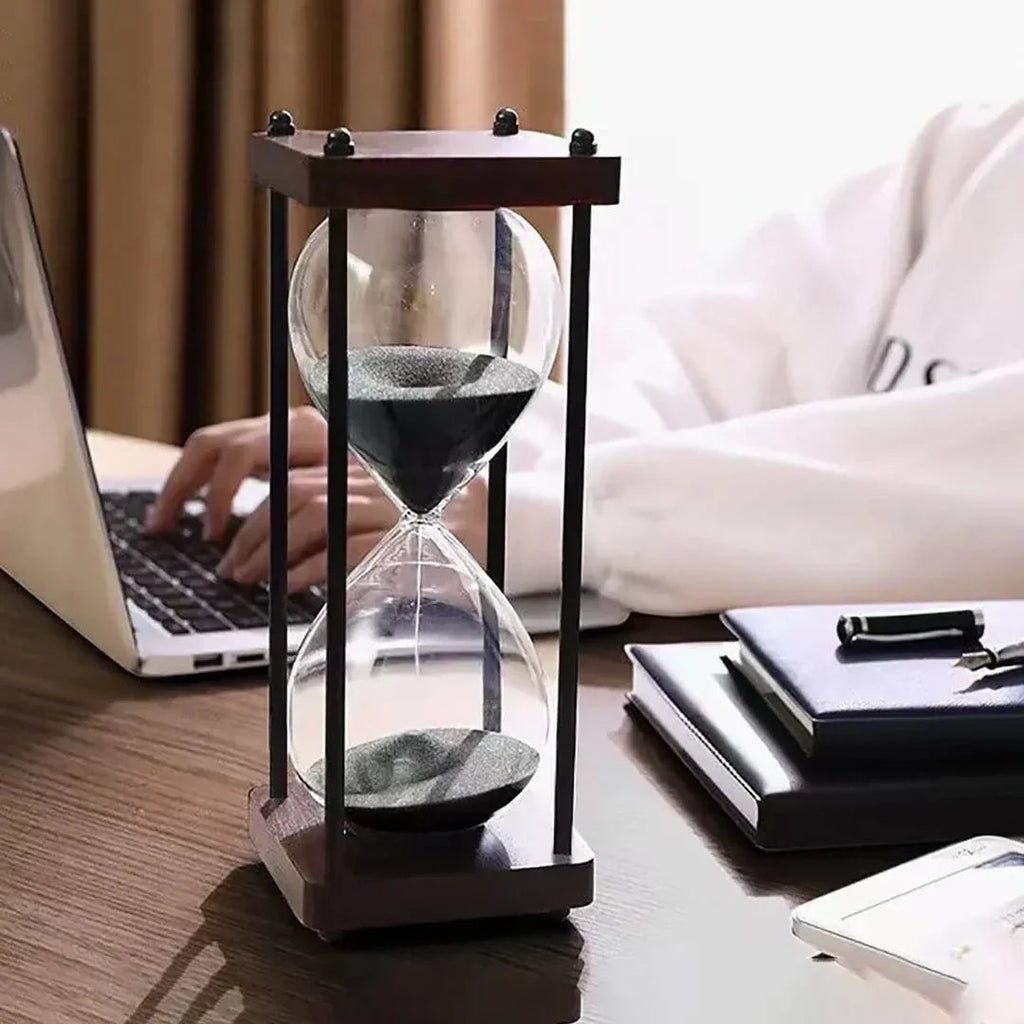 Hourglass Sand Timer, Wood and Glass, 60-Minute Cycle