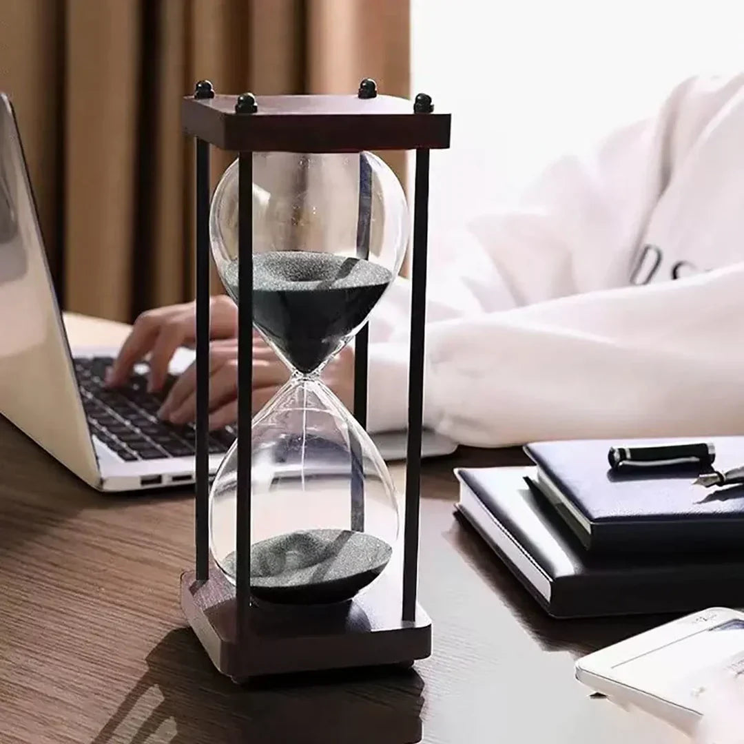 Hourglass Sand Timer, Wood and Glass, 60-Minute Cycle