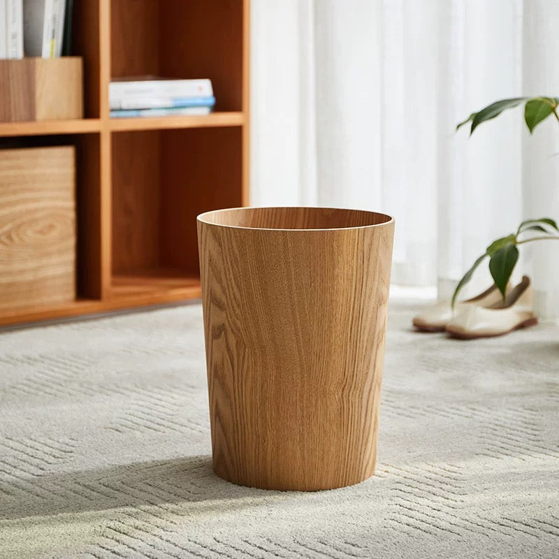 Trash Can Wood Style Rotating Lid Dual Layer Kitchen Bin