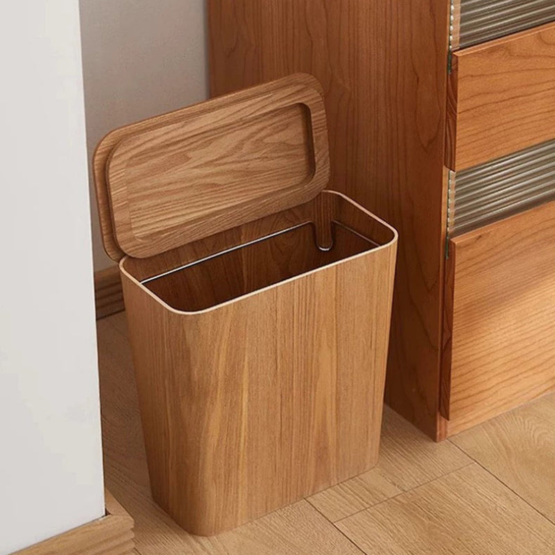 Kitchen Trash Can, Wood-Grain Finish, Dual-Layer Design, Optional Rotating Lid