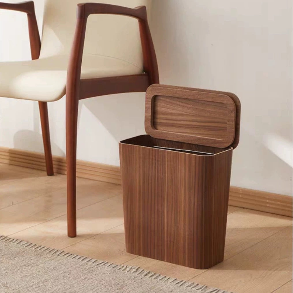 Kitchen Trash Can, Wood-Grain Finish, Dual-Layer Design, Optional Rotating Lid