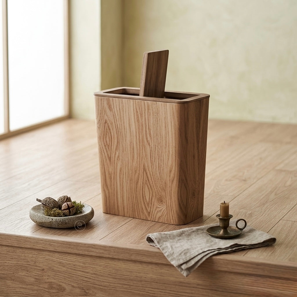 Trash Can Wood Style Rotating Lid Dual Layer Kitchen Bin