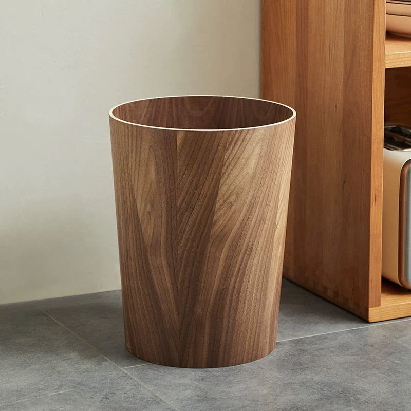 Trash Can Wood Style Rotating Lid Dual Layer Kitchen Bin