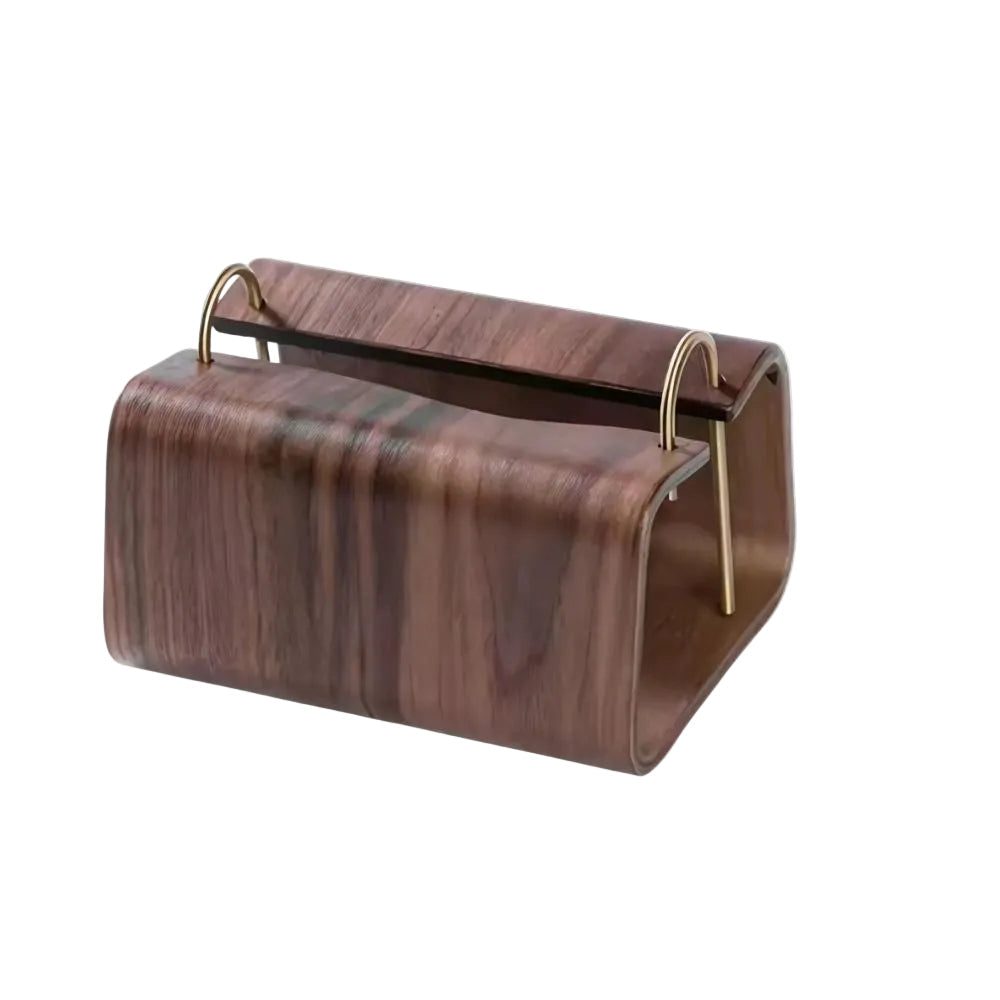 Tissue Box Cover Walnut Finish Brass Insert Non Slip Feet