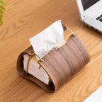 Tissue Box Cover Walnut Finish Brass Insert Non Slip Feet